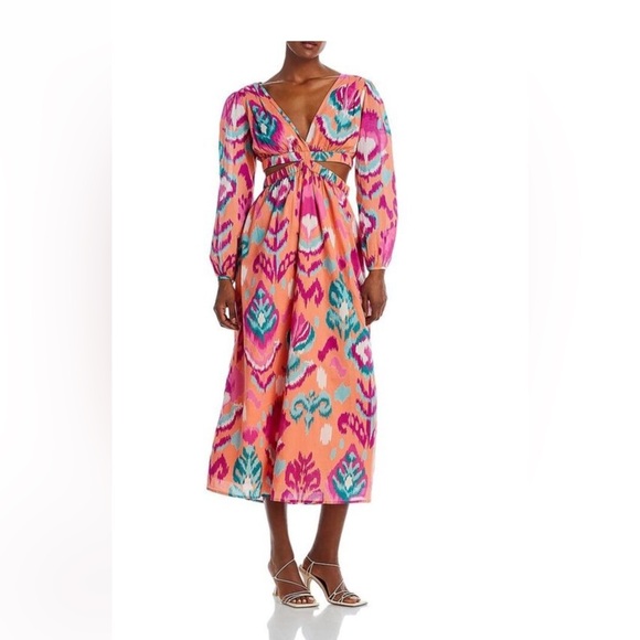 Banjanan 100% Cotton Orange and Pink Long Sleeve Dress with Cut Outs Size XL NWT - Picture 1 of 10